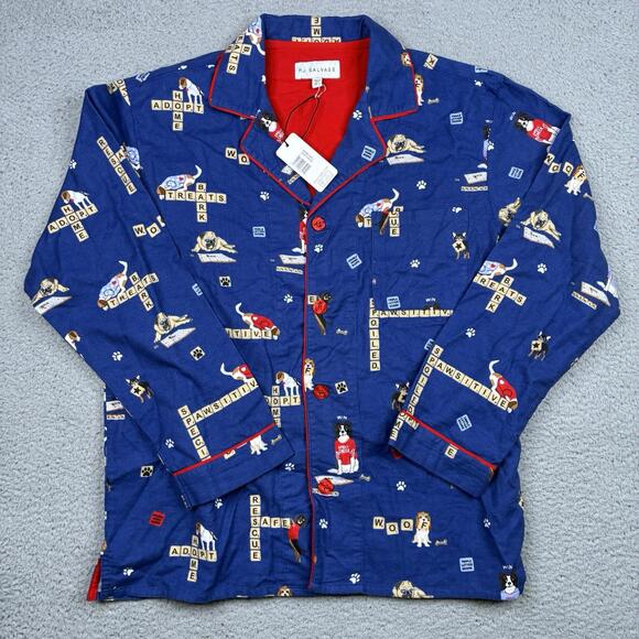 PJ Salvage Flannel Pajama Set Love Leo Rescue Dogs Woman’s Large Dark Denim NWT - Picture 4 of 9